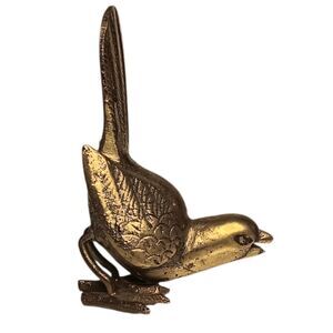 Vintage Miniature Brass Bird Head Down Raised Tail Made In Hong Kong 2.5" x 2.5"